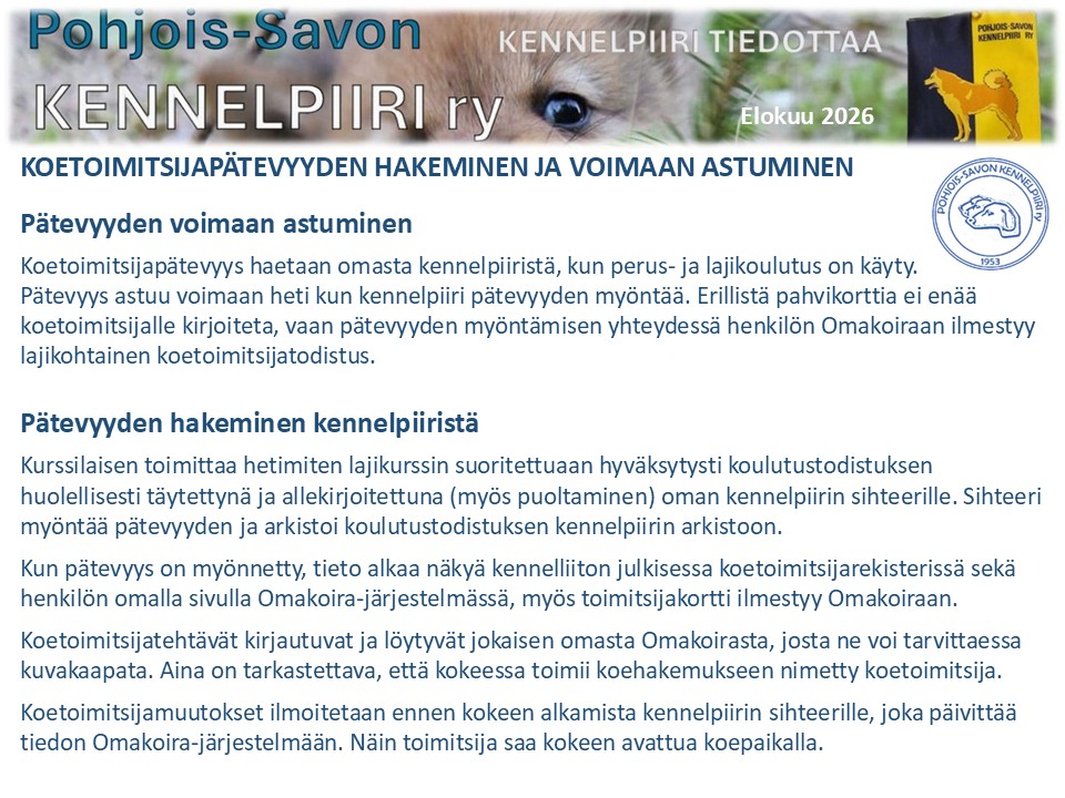 tiedote elo 2026 koetoimitsijapatevyyden hakeminen